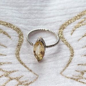Yellow Citrine Marquise Gemstone Sterling Silver Rope Band Ring Size 8